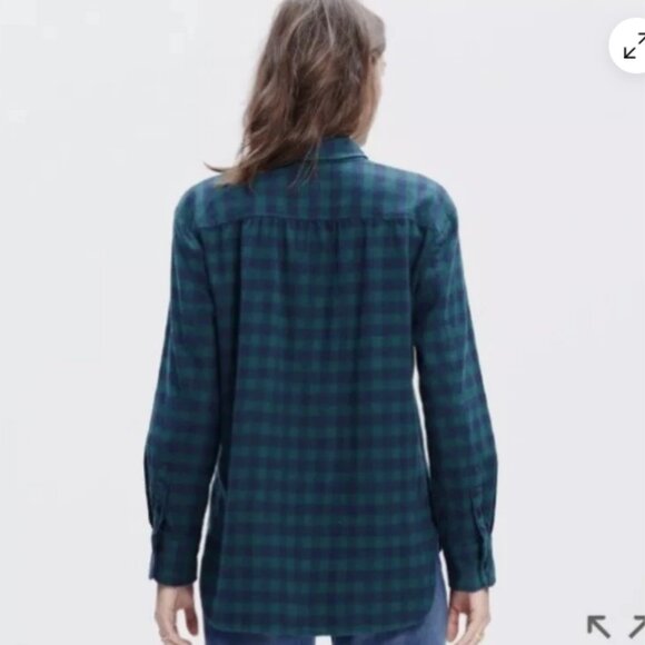 Madewell Womens-M Flannel Cargo Workshirt Plaid Button Down Shirt Blue/Green - Picture 3 of 16